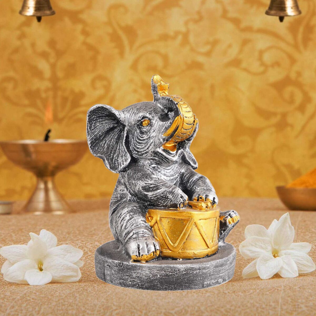 Resin Elephant Playing Musical Instrument Showpiece For Home Dcor Living Room Bedroom Table Top